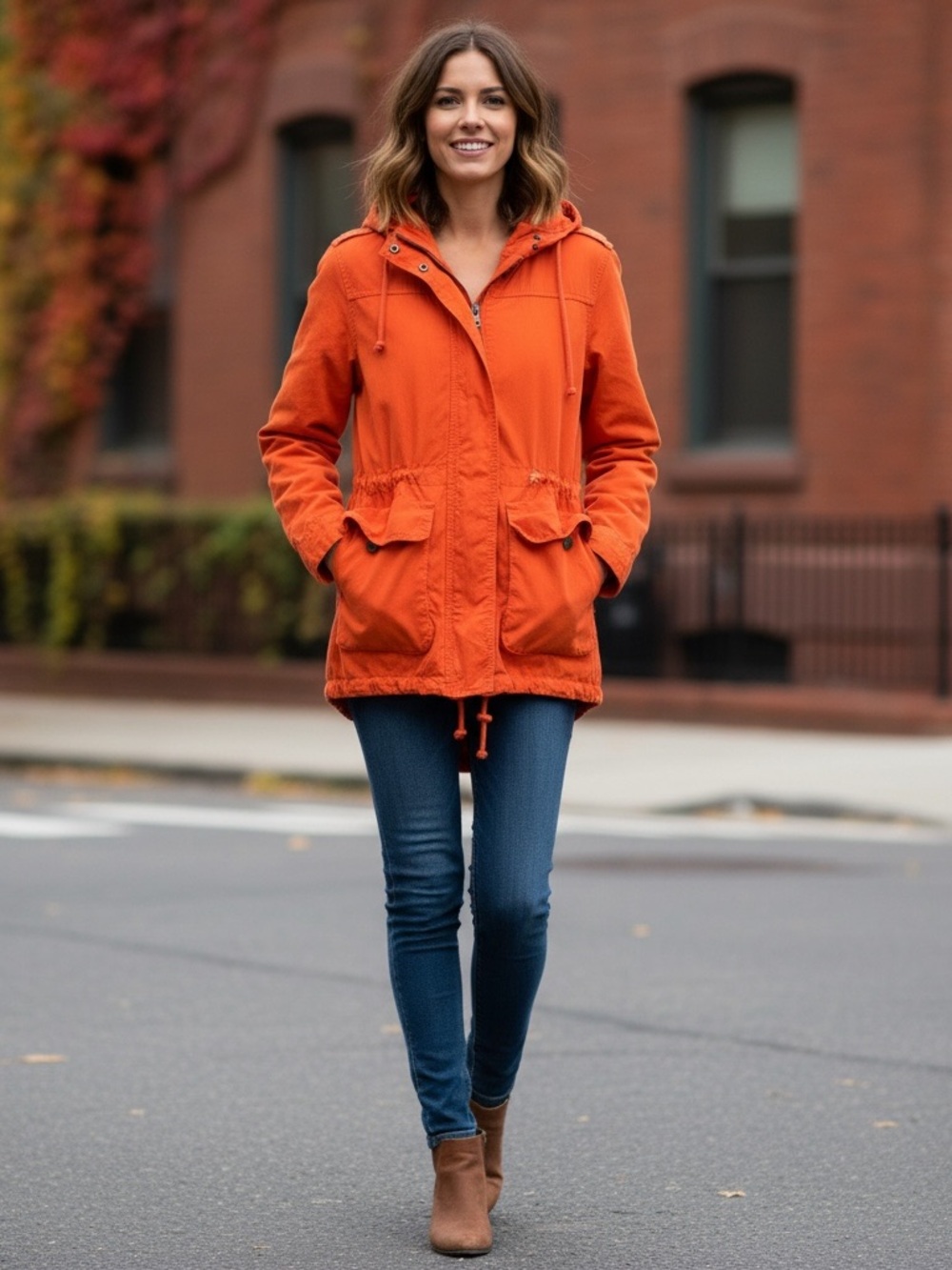 Old Navy Army Jacket Vintage Y2K Hooded Parka Hazard Orange Size Small Fishtail